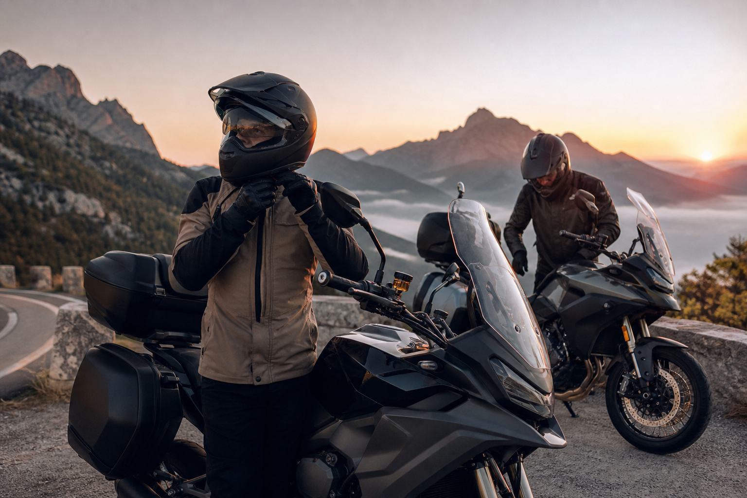 Motards sur une route de montagne